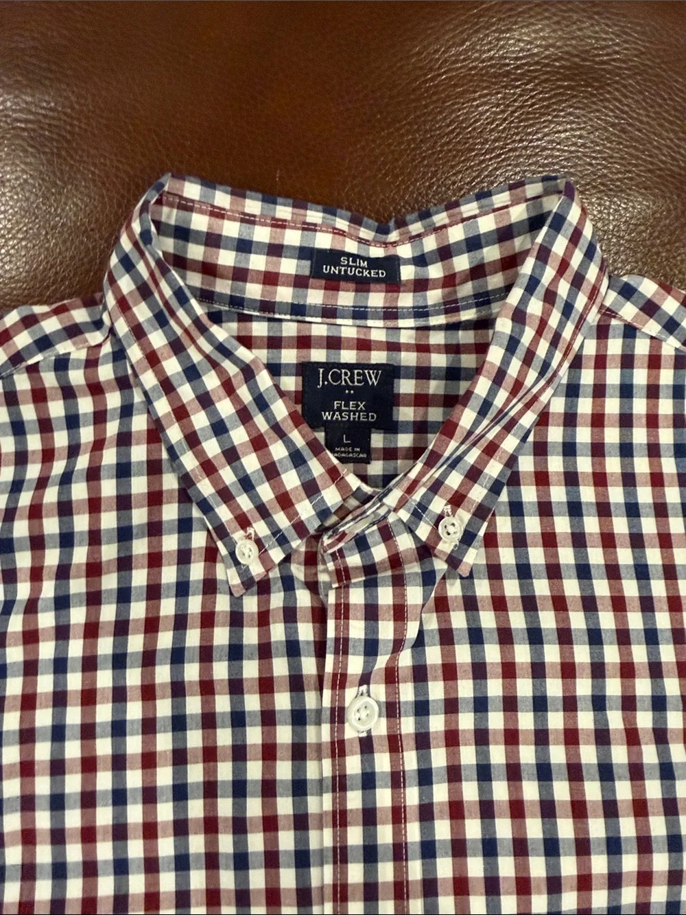 J. Crew Men’s Button-Up Gingham Shirt — Navy, Red & White - Never Worn